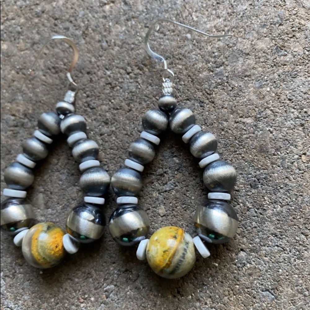 Sterling Silver Bumblebee Jasper Bead Loop Earrin… - image 2